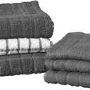 Ritz Premium Kitchen Towel and Dish Cloth Value Set: Highly Absorbent, Super Soft, Long-Lasting, 100% Cotton Checked and Solid Hand Towels, Tea Towels, Bar Towels - 6 Pack, Graphite
