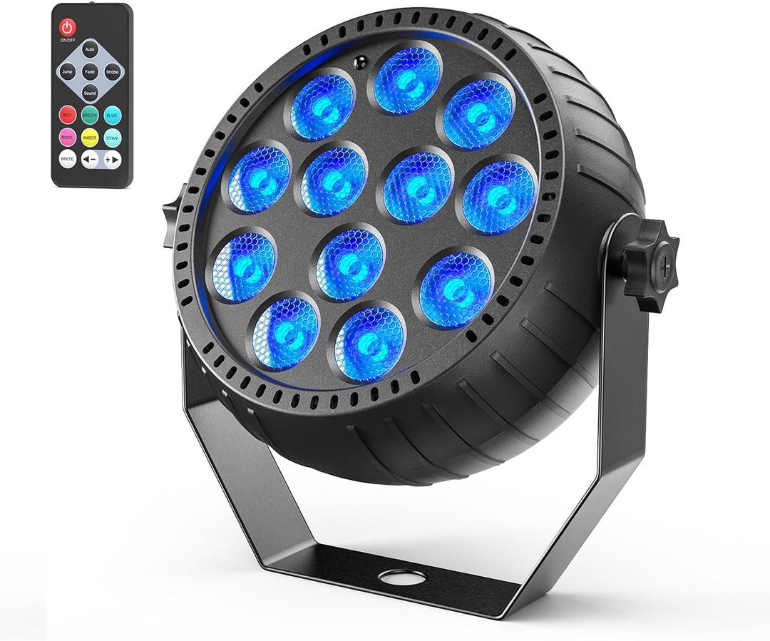 Rechargeable Stage Lights, 2200mAh Battery Powered LED Par Lights with Remote & Sound Activated, 12 RGB Portable Uplights for Events Wedding Party Club Concert Indoor 1Pack (No DMX)