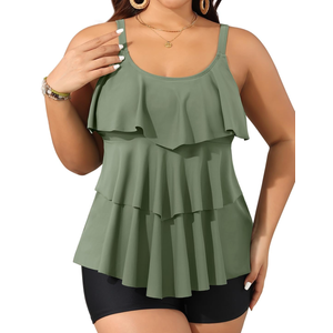 Yonique Women's Plus Size Tankini Swimsuits with Shorts Two Piece Bathing Suits Ruffle Swimsuits Tummy Control Swimwear, Size 20W, Army Green