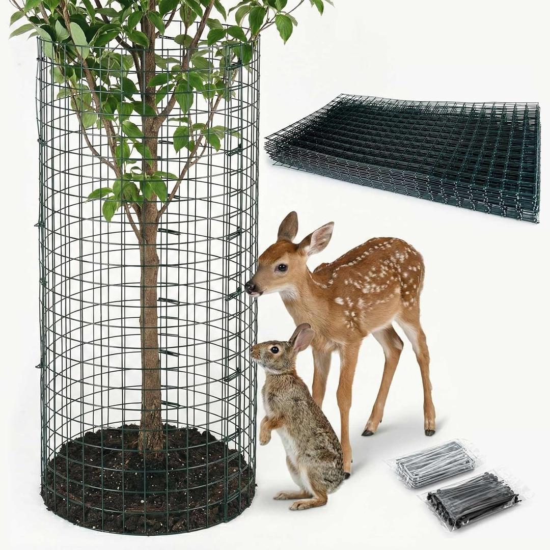8 Pack Extra Tall Plant Protectors from Animals, 12"x24" Wire Garden Cages for Large Plants Shrubs, 2mm Heavy Duty Metal Mesh Guard for Deer Rabbits, Reusable Garden Protection with Stakes