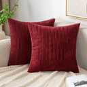 EMEMA Throw Pillow Covers Corduroy Decorative Soft Striped Square Cushion Covers Spring Pillowcases for Couch Sofa Bedroom Chair Car 18x18 Inch Pack of 2, Burgundy