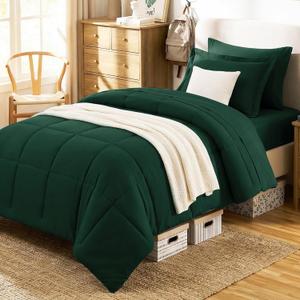 CozyLux Twin Comforter Set with Sheets Emerald Green - 5 Pieces Bed in a Bag, Oeko-Tex Certified Bedding Set, All Season Soft Bed Set with Down Alternative Comforter, Sheets, Pillowcase & Sham