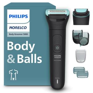 Philips Norelco Body Groomer 5000 Series, Intimate Hair Trimmer & Shaver for Men with Dual 100% Showerproof Full Body Shave & Trim Heads and Two Bi-Directional Body Hair Combs, BG5495/50 (Black)