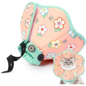 Cat Cone Collar Soft for Wound Healing, Air Breathable Neck Recovery Cone Anti Scratch Licking, Small Adjustable Surgery Cat Head Cone Alternative for Kittens(Size: S) (S(Circumference:5.1''-7.87''in), Green-Pink)