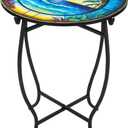 Indoor Outdoor Metal Round Side Table, 14 Inch Round Patio Coffee Bistro Table, Weather Resistant Black Metal Side Table for Patio Porch Garden Balcony Yard, Plant Stand for Indoor Outdoor Use (Beach)