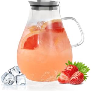 Glass Pitcher With Lid, 2.5 Liter 85 oz Glass Water Pitcher For Fridge, 0.66 Gallon Pitchers With Handle And Lid, Tea Jug Carafe Jar For Hot/Iced Water Milk Juice Coffee Fruit (84.5 Ounces)