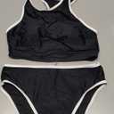 SUUKSESS Women High Waisted Bikini Sets High Neck Sporty Two Piece Swimsuits (Medium, 170 Black White)