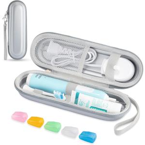Toothbrush Travel Case for Oral B/Oral-B Pro 1000 1500 5000 7000 & Philips Sonicare 4100 1100 5300 5100 6100/iO Electric Toothbrush, Hard Protective Storage Bag (Silver case&toothbrush cap)