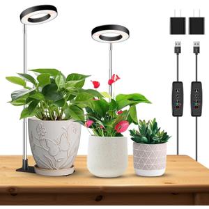 Kullinss Grow Light, 48 LEDs Full Spectrum Plant Lights for Indoor Growing, Halo Plant Light with 3/9/12H Timer, 3 Color Modes, 10 Brightness, Height Adjustable Grow Lamp for Small Plants (2 Pack)