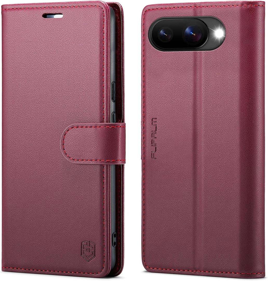 Wallet Case for Google Pixel 9a, RFID Blocking Credit Card Holder, PU Leather Folio Flip Kickstand Protective Shockproof Cover for Pixel 9a (Red)