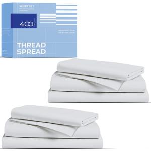 THREAD SPREAD 2-Pack Twin Cotton Sheets Sets - 400 Thread Count 100% Cotton Sateen Weave - Soft, Breathable, Hotel Quality Cooling Sheets, 2 Sets of Twin Size Deep Pocket Bed Sheets (Silver Grey)