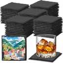 60 PCS Slate Coasters Black Square 4 Inch Bulk Rock, Blank Laser Engraving, Scratch Resistant Bottom, Home Office Kitchen Gift Wedding Bar Party Square Coasters