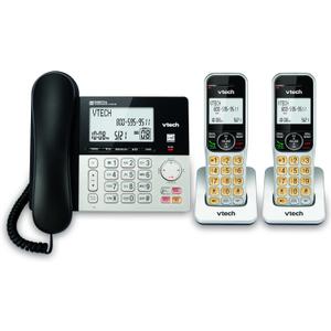 VTech VG208-2 DECT 6.0 2-Handsets Corded/Cordless Phone for Home with Answering Machine, Call Blocking, Caller ID, Large Backlit Display, Duplex Speakerphone, Intercom, Line-Power