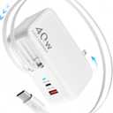 4-in-1 Retractable Gan Wall Charger Plug USB C,Travel Essentials Brick Multiport, 3ft Lightening+ Type C Cables,40W Fast Charging Foldable Block for iPhone 17 Pro/16/15/14/13,iPad,Galaxy