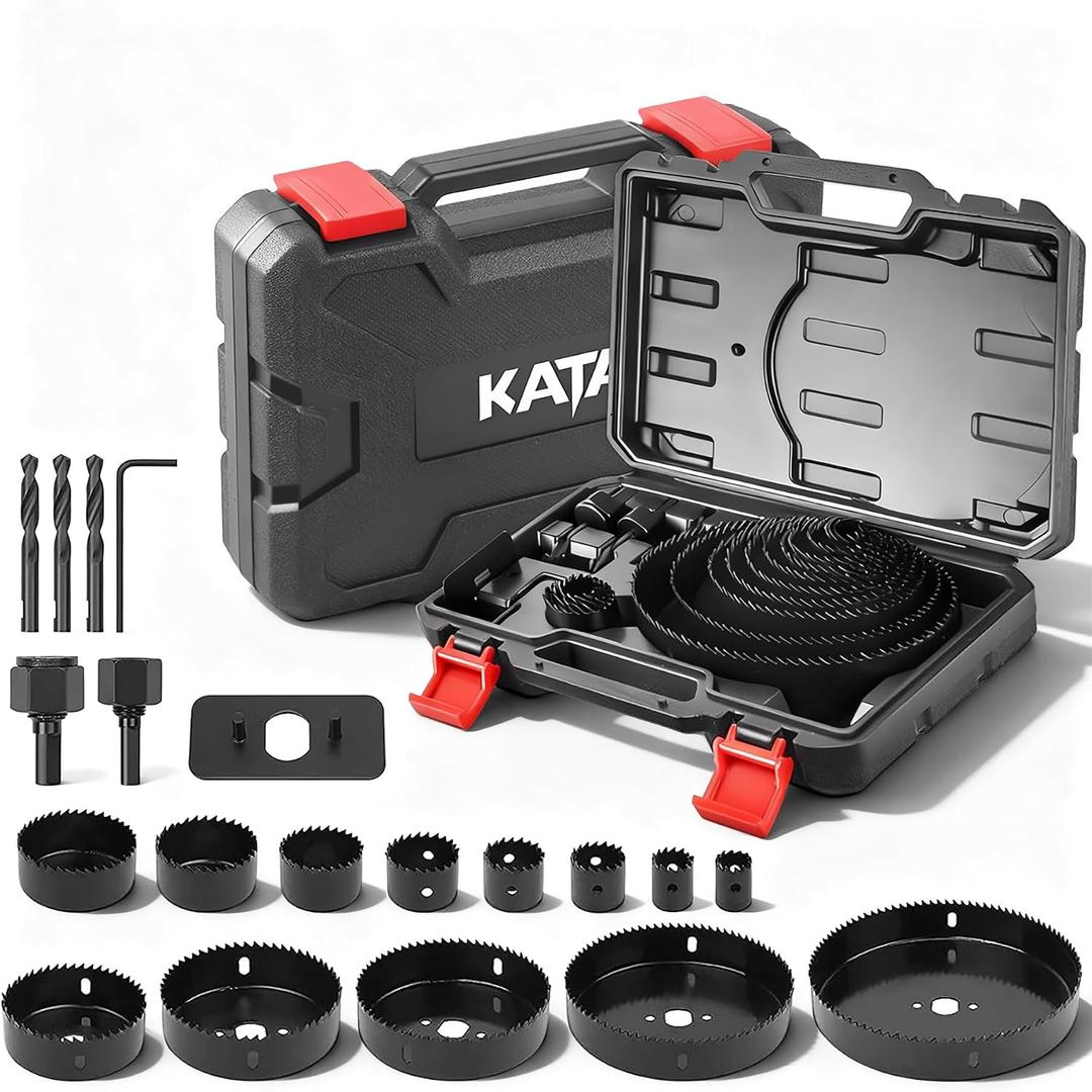 KATA Hole Saw Kit, 20PCS Hole Saw Set with 3/4"-6"(19-152mm) Multi-Size Saw Blades, Precision Hole Saw Drill Bit Kit with Mandrels & Solid Storage Case Cutting for Drywall, Soft Wood, PVC, Plastic