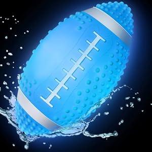 Hiboom Glow in The Dark Football, 9.25 Inches Light up Waterproof Football, Swimming Pool Diving Toys for Under Water Game, Outdoor Footballs for Beach Games and Water Sports Pool Part (Blue)