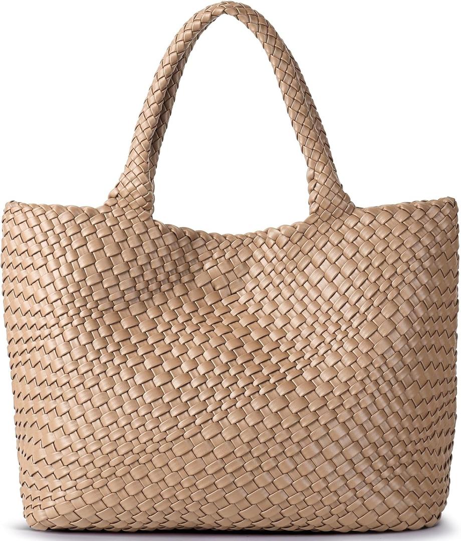 Woven Shoulder Bag for Women, Fashion Top Handle Soft Vegan Leather Shopper