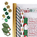 LaRibbons Christmas Wrapping Paper Set, Classic Santa & Stripe Design with Gift Bow & Ribbons & Tags, Perfect for Holiday, Party, Xmas Celebration, 30 Inch X 10 Feet (4Rolls, 100 sq.ft.ttl.)
