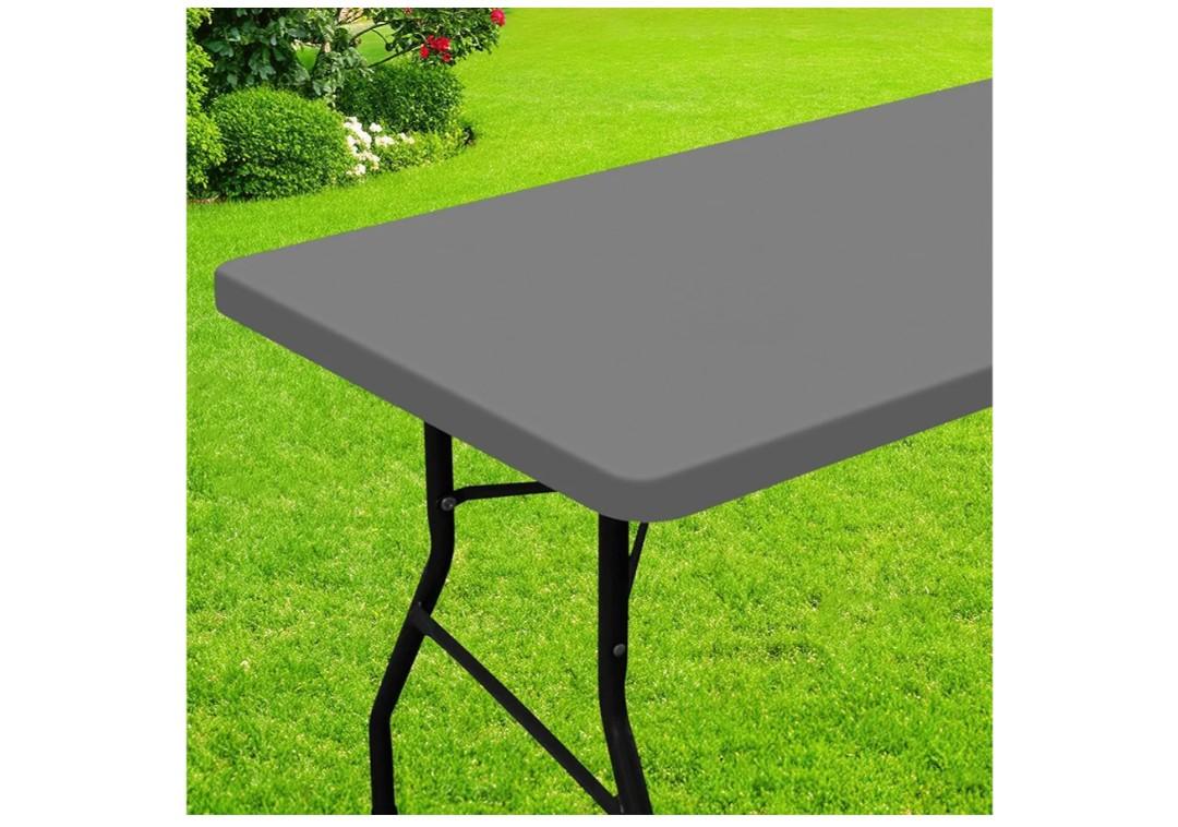 Smiry Rectangle Picnic Table Cloth, Waterproof Elastic Fitted Tablecloths for 5 Foot Tables, Washable Polyester Table Cover for Camping, Indoor and Outdoor (Grey, 36"x60")