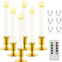 RONXS LED Window Candles With Timer, Flickering Flameless Taper Candles With Remote, Battery Operated, Indoor Christmas Decorations (6 Pcs Gold)