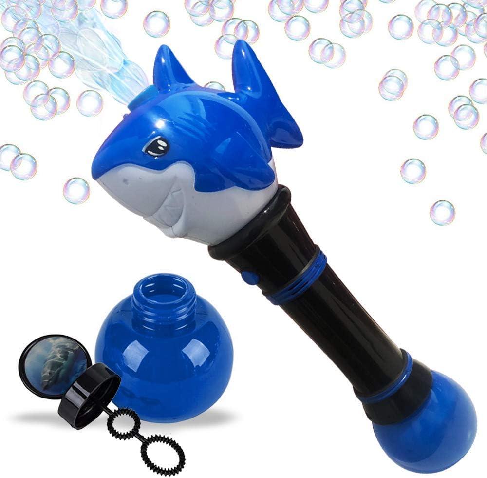 ArtCreativity Light Up Shark Bubble Wand for Boy, 11.5 Inch Bubbles for Toddlers 1-3, Bubble Blower Wand with Thrilling LED Effect, Bubble Fluid and Batteries Included, Great for Kids
