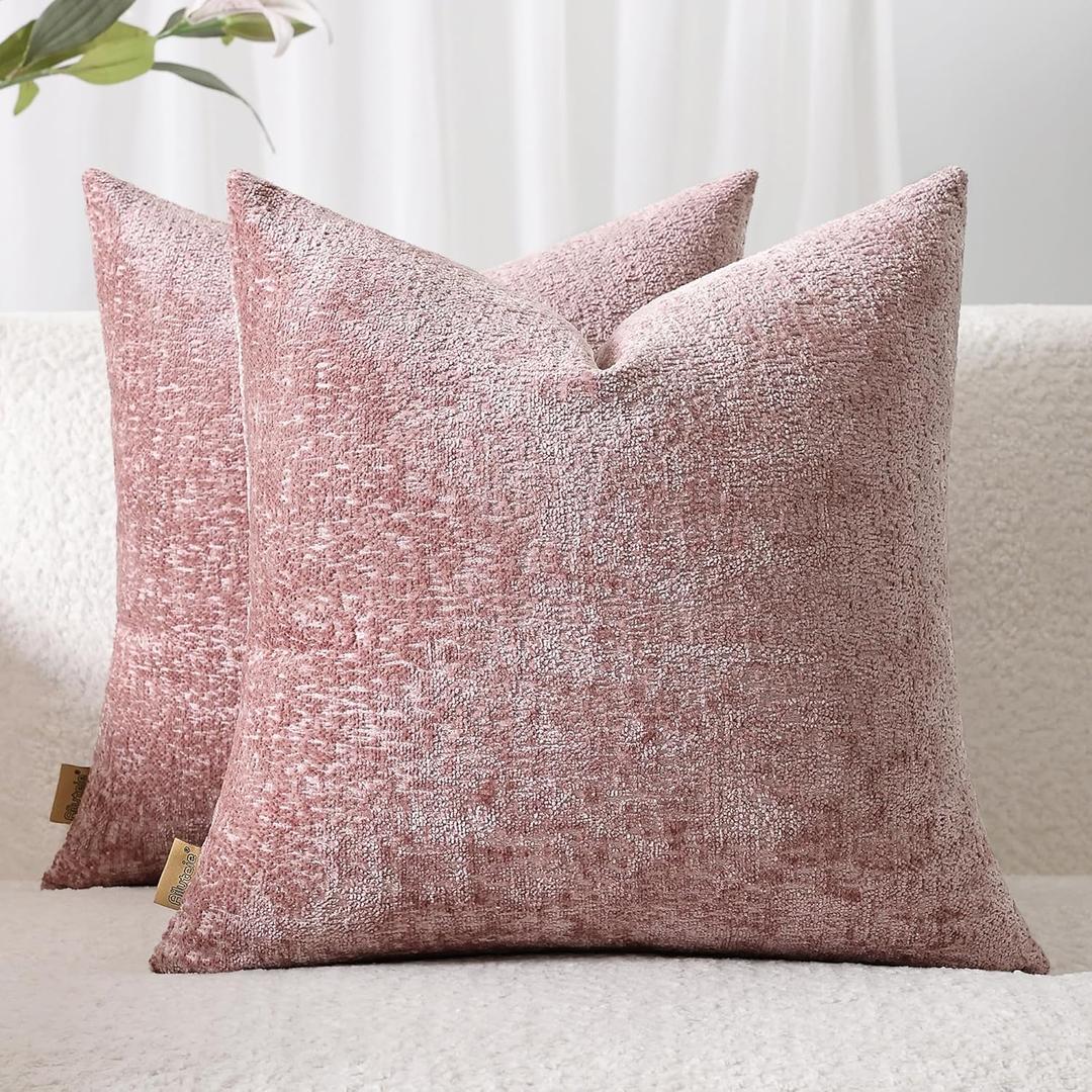 Ailuteie Throw Pillow Covers 18x18 Set of 2  Solid Color Decorative Cushion Covers for Couch, Sofa, Bed  Natural Dye-Inspired Pillow Cases with Hidden Zipper(No Insert) Dusty Rose