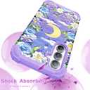 for Galaxy A35/A55 5G Case,3 in 1 Oil Painting Flower Pattern Heavy Duty Shockproof Protection Silicone Rubber Bumper+Hard Plastic Protective Cover for Samsung A35/A55 6.6",Purple/Yellow