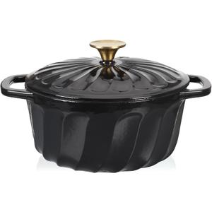 Enameled Dutch Oven with Lid, 3 QT Cast Iron Dutch Oven Pot, Dual Handles for Bread Baking, Cook, Bake, Refrigerate Safe across All Cooktops(Black,3 QT)