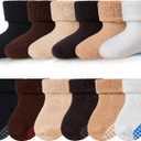 Baby Wool Floor Socks Soft Winter Warm Thick Non slip Toddler Boys Girls Crew Neck Socks 6 pairs (0-12 Months, Solid Color E)