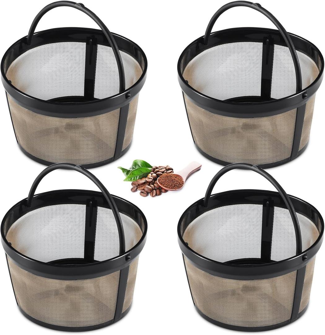 Maxdot 4 Packs Reusable Coffee Filters 4-5 Cup Replacement Mesh with Handle 2.8 x 3.1 x 2 Reusable Filter Basket Compatible with Mr. Coffee Most Coffeemakers Brewers Universa (Stainless Steel,Gold)