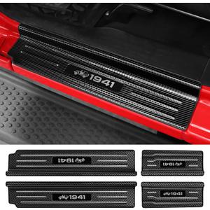 Door Sill Guards Compatible with Jeep Wrangler JL JLU 2018-2026 & Gladiator JT 2020-2026 Accessories Stainless Steel Material Carbon Fiber Texture Front and Rear Door Sill Protector