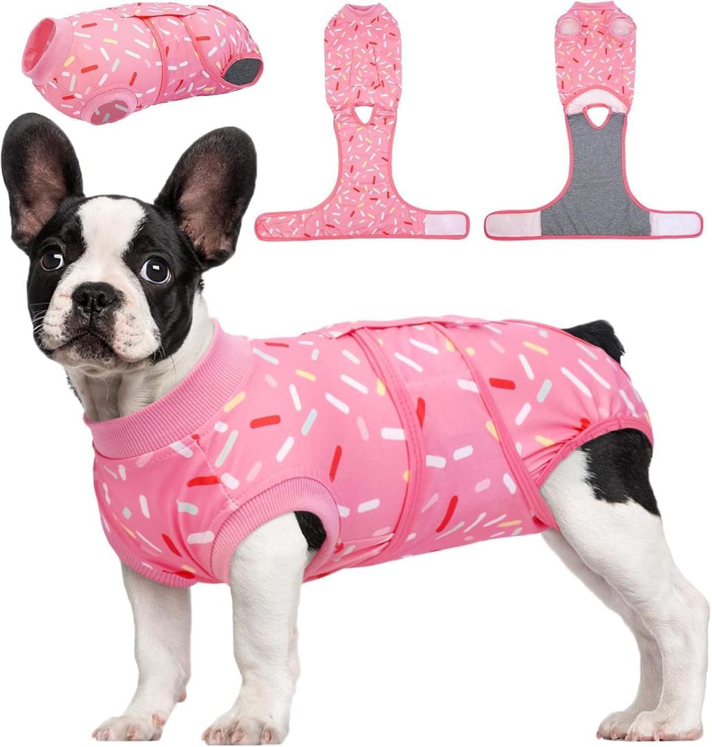 Kuoser Recovery Suit for Dogs, Dog Recovery Suit Female Doggie Onesie for Surgery, Post-Op Onesie for Female & Male Dogs, Soft Protective Wear, PinkRibbon M (M (Back:13.4-16.1'', Weight:14-25 LB))