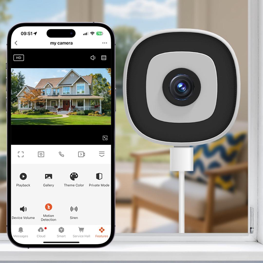 Window Camera, 5/2.4Ghz WiFi Cameras for Home Security, Human Detection, 24/7 Recording, Two-Way Audio, Compatible with Alexa/Google Home(1 Camera)