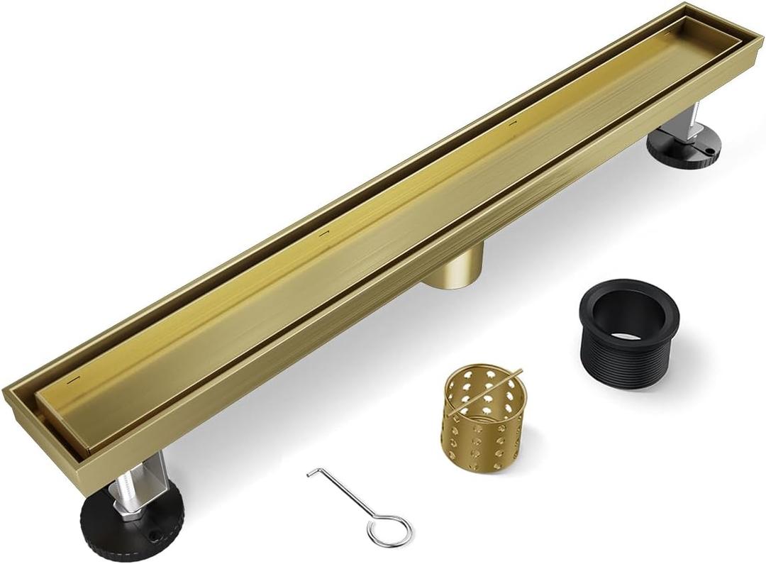 Gold Shower Drain, 2 in 1 Linear Shower Drain 36 Inch (Titanium Gold)