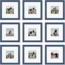 8x8 Picture Frame Set of 9, Photo Gallery Wall Frame Set, Display Pictures 4x4 with Mat or 8 x 8 Without Mat, Square Frame Picture Frames Collage Wall Decor, Blue