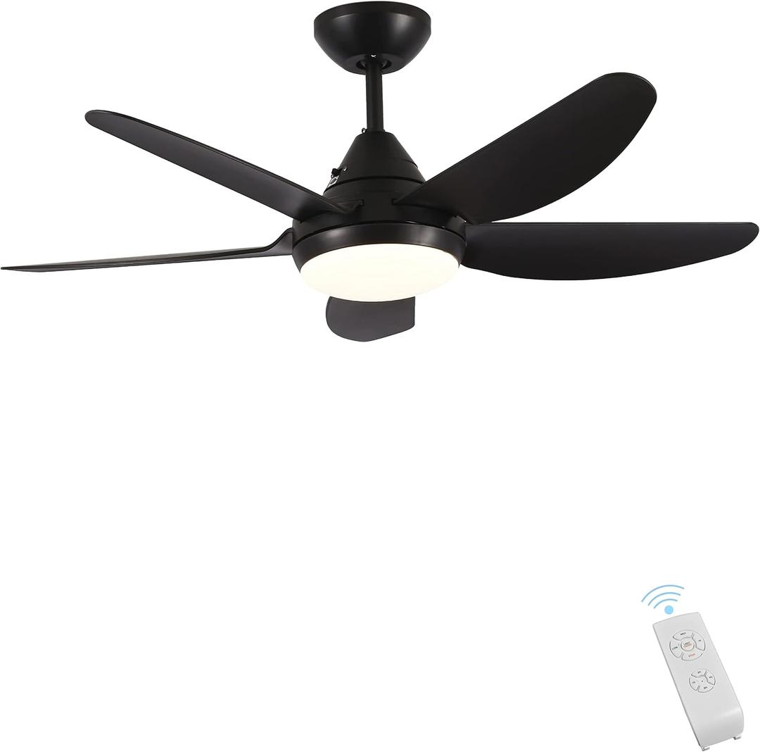 Kopolom Indoor Ceiling Fan Light Fixtures -Black Remote LED 40 Ceiling Fans for Bedroom,Living Room,Dining Room Including Motor,5-Blades,Remote Switch (Black) (Black)