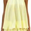 Womens Trendy Halter Mini Dress Chiffon Ruffle Low Back Flowy Going Out Dress for Summer Cocktail Birthday Party (Yellow, S)