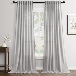 Linen Greyish White Curtains 84 inches Long for Bedroom Back Tab Privacy Light Filtering Semi Sheer Greyish White Boho Curtain Textured Modern Elegant Coastal Decor Curtains for Living Room