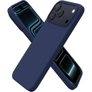 ORNARTO Compatible with iPhone 17 Pro Max Case 6.9", Slim Liquid Silicone 3 Layers Soft Gel Rubber Shockproof Protective Cover with Anti-Scratch Microfiber Lining-Navy Blue