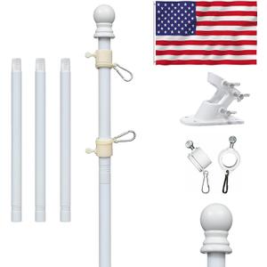 American flag with pole,Flag poles kit for 3 x 5 Flags Holder,Including 100% Polyester Flags, 6 FT stainless steel No Tangle Spinning Pole and 2-Position Flag Pole BracketAmerican flag (White)