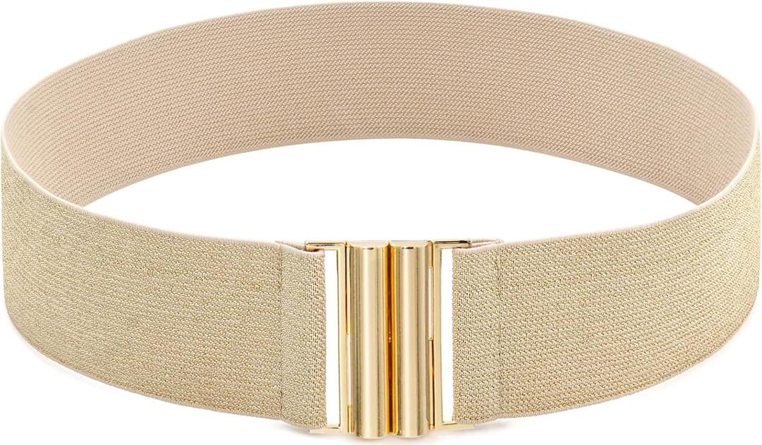 Initlove Wide Stretchy Belt for Women Waist Elastic Waistband for Dresses (Fat Waist 26"-28", Bling Beige Band Gold Buckle)