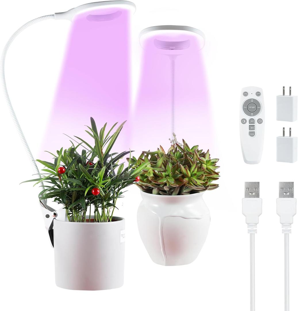 Grow Lights for Indoor Plants, Clip Plant Lights for Indoor Growing with Auto On/Off Timing 4/8/12 Hrs,10 Dimmable Levels,3 Spectrum Modes, Adjustable Gooseneck, Remote Control,2 Packs