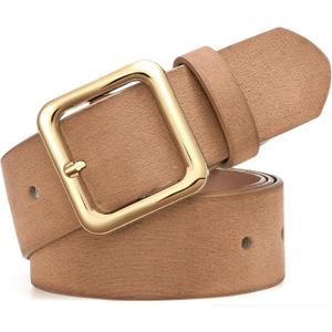 XZQTIVE Womens Leather Belts for Jeans Pants Dresses Fashion Ladies Black Belt with Square Buckle Brown