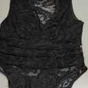 Milumia Women'S See Through Lace Bodysuits Sleeveless Deep V Neck Body Suits (Large, Black)