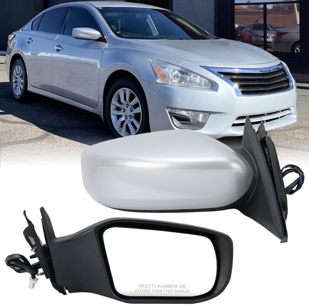 Right Passenger Silver Side Mirror Compatible with Altima 2013-2018 Sedan Power Glass/Non-Folding/Non-Heated Door Mirrors Outside Rear View Mirror Replace# 963013TH0A