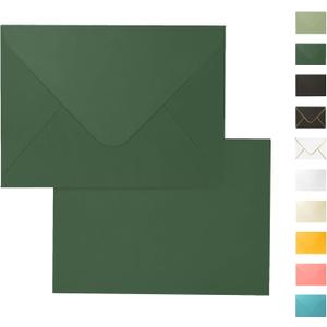 100 Pack Dark Green Envelopes 5x7, Goefun A7 Envelopes for Invitation with Euro Flap, 120GSM, Ideal for Mailing, Wedding, 5.25 x 7.25 in
