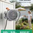 Retractable Garden Hose Reel 5/8"x100ft, 3-Ply Reinforced water hose reel, Any Length Lock, Heavy-Duty Rust Prevention Metal Mount, Brass Fitting, 9 Spray Nozzle for Lawn & Gardening