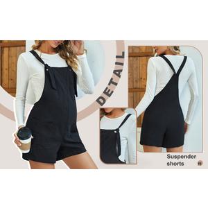 OYOANGLE Women's Maternity Overall Shorts Tie Knot Strap Short Romper Jumpsuit with Two Pockets (X-Large)