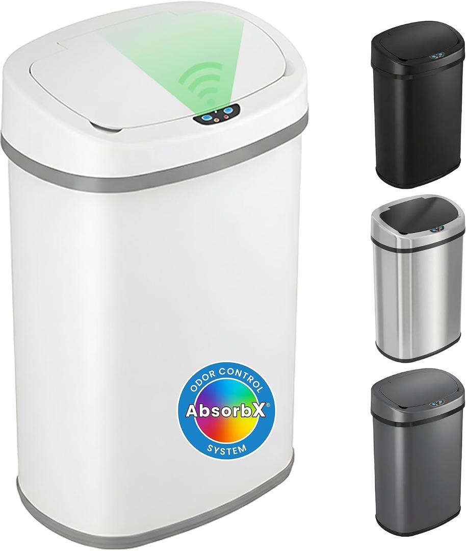 iTouchless Patented 13 Gal Motion Sensor Trash Can with Lid | Odor Filter