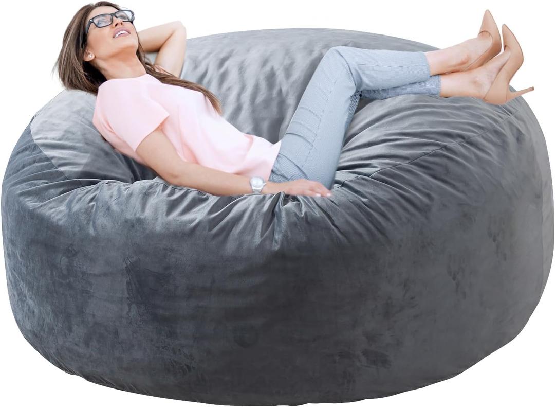 WhatsBedding Bean Bag Chair for Adults with Memory Foam Filler Included, Big Kids Beanbag Chairs, Medium 3 ft, Gray, Solid